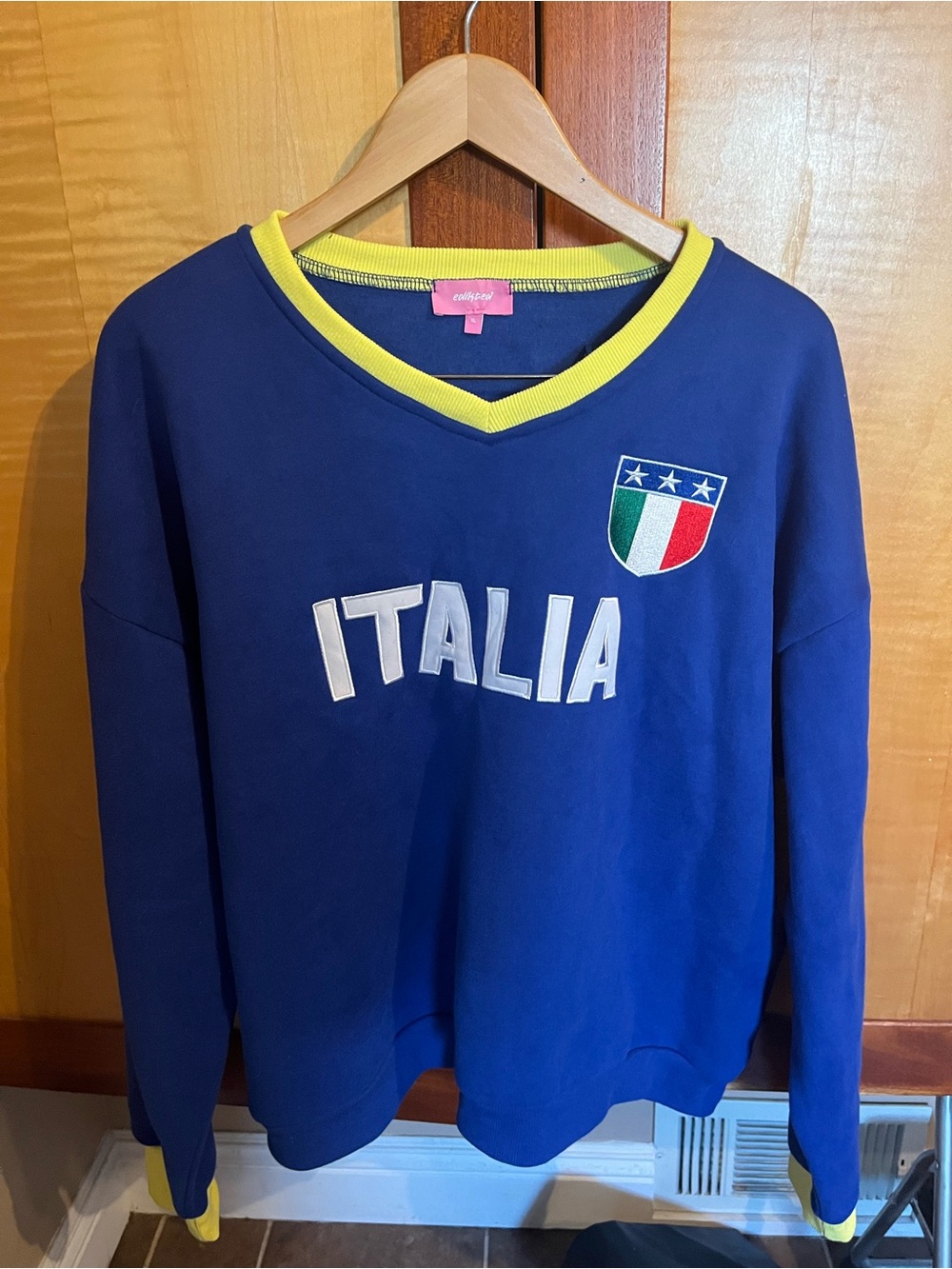 Edikted Blue Italia Crest Sweatshirt with Yellow Trim